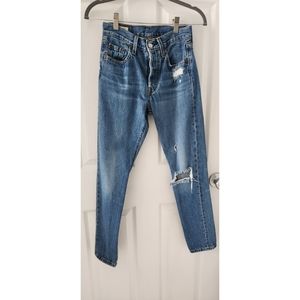 Levi's 501 Slim Straight Leg Jeans Button Fly Distressed Denim Blue